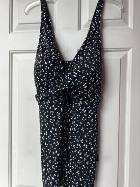 Swimsuits For All Black Swimdress with White and Blue Spot Print